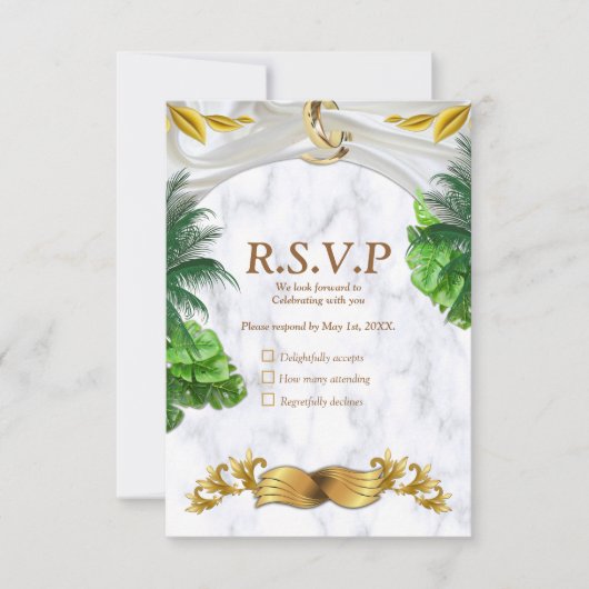 Carte RSVP de Mariage Tropical Romantique (Devant)