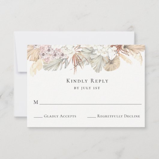 Carte RSVP de mariage tropical rustique (Devant)