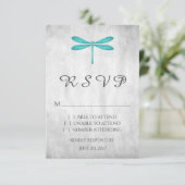 Carte RSVP de mariage turquoise de libellules (Debout devant)