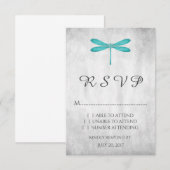 Carte RSVP de mariage turquoise de libellules (Devant / Derrière)