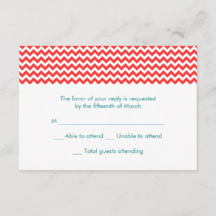 Carte RSVP de mariage Turquoise et Coral Chevron