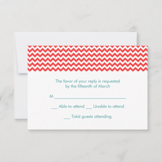 Carte RSVP de mariage Turquoise et Coral Chevron (Devant)