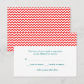 Carte RSVP de mariage Turquoise et Coral Chevron (Devant / Derrière)