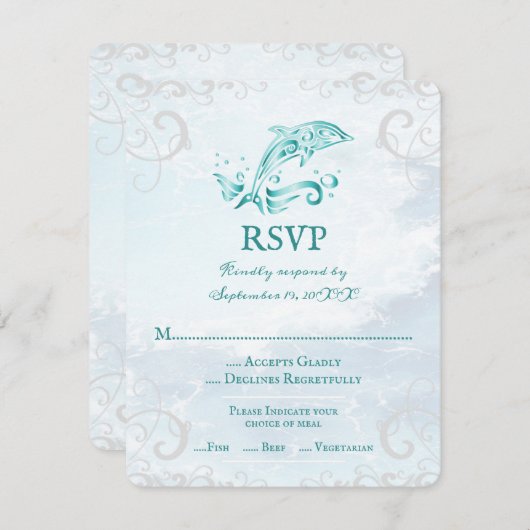 Carte RSVP de mariage turquoise pour dauphins (Devant / Derrière)