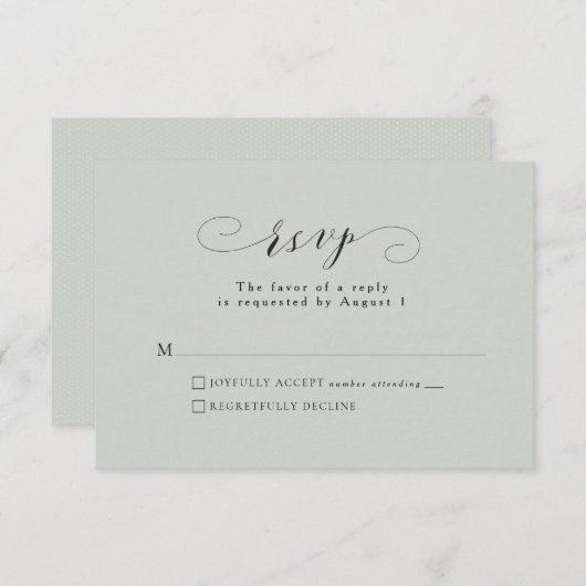 Carte RSVP de mariage vert à la sauge (Devant / Derrière)