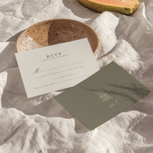 Carte RSVP de mariage vert bande lunaire