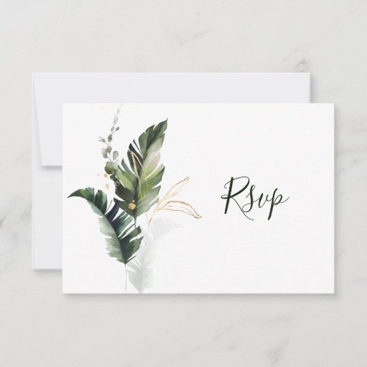 Carte RSVP de mariage vert de feuillage tropical (Devant)