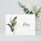 Carte RSVP de mariage vert de feuillage tropical (Debout devant)