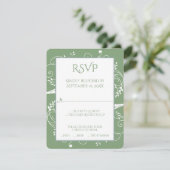 Carte RSVP de mariage vert de mousse (Debout devant)
