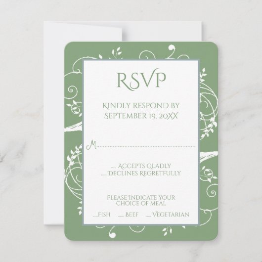 Carte RSVP de mariage vert de mousse (Devant)