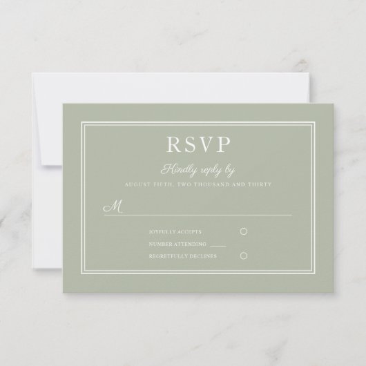 Carte RSVP de Mariage Vert Elégant Moderne (Devant)
