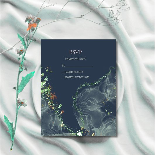 Carte RSVP de mariage vert émeraude