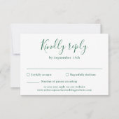 Carte RSVP de mariage vert émeraude minimale (Devant)