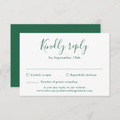Carte RSVP de mariage vert émeraude minimale (Devant / Derrière)