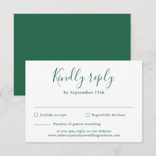 Carte RSVP de mariage vert émeraude minimale