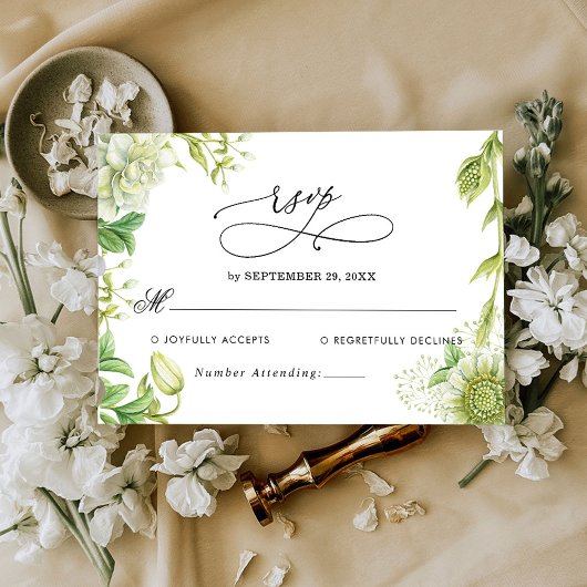 Carte RSVP de mariage vert moderne