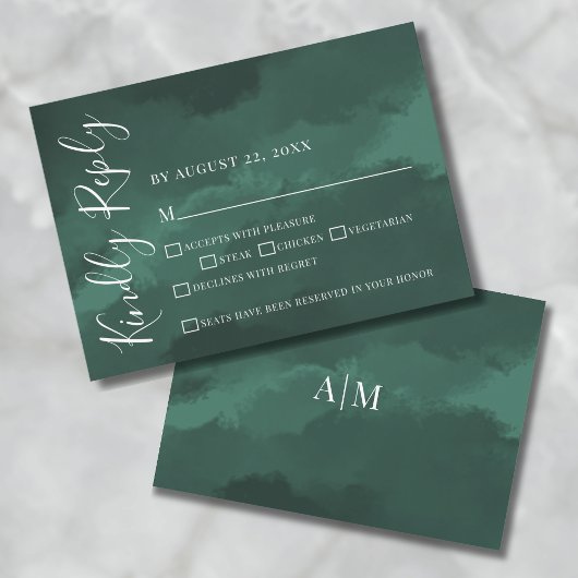 Carte RSVP de mariage vert simple et élégante
