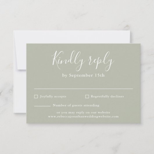 Carte RSVP de mariage verte de taille de script mi (Devant)