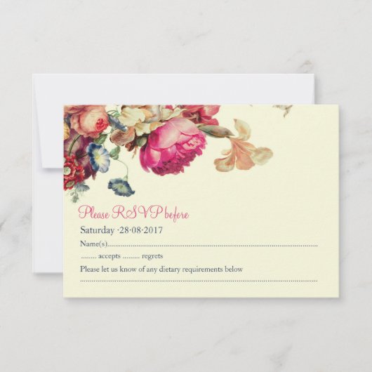Carte RSVP de mariage Vintage antique (Devant)