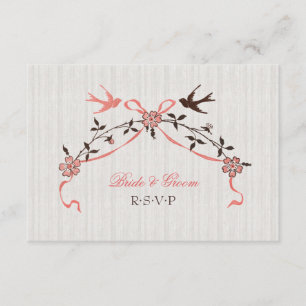 Carte RSVP de mariage vintage cerise fleur hironde
