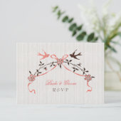 Carte RSVP de mariage vintage cerise fleur hironde (Debout devant)