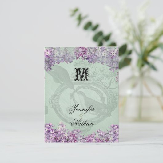 Carte RSVP de mariage vintage Lilacs (Debout devant)