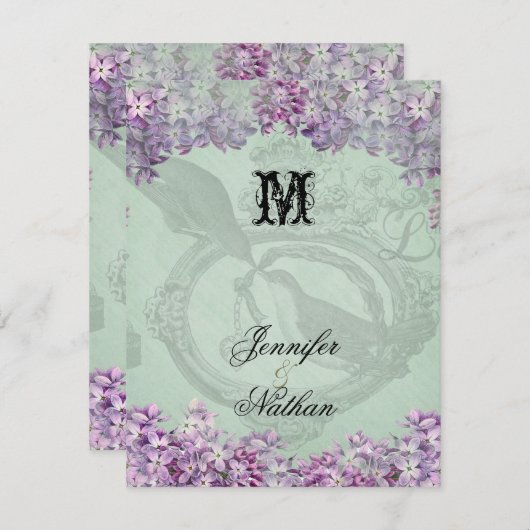 Carte RSVP de mariage vintage Lilacs (Devant / Derrière)