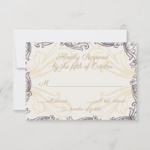 Carte RSVP de mariage vintage or violet Crête Mono