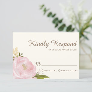 Carte RSVP de mariage vintage Peonies roses