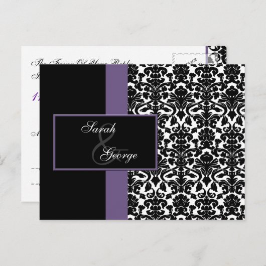 carte rsvp de mariage violet (Devant / Derrière)