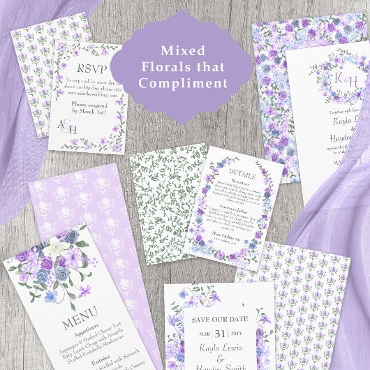 Carte RSVP de mariage violet clair