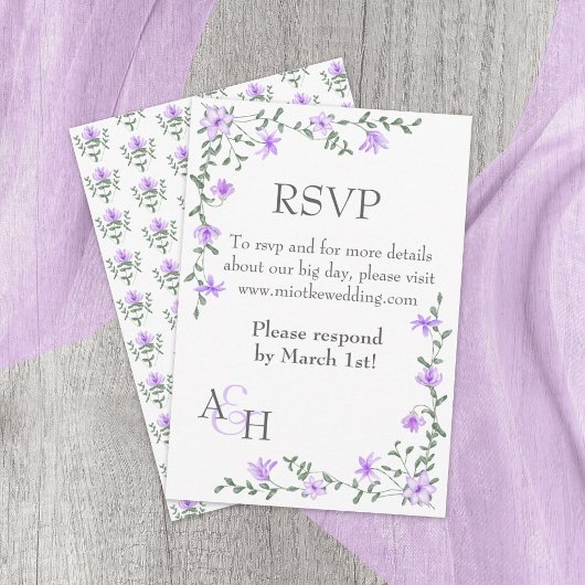 Carte RSVP de mariage violet clair