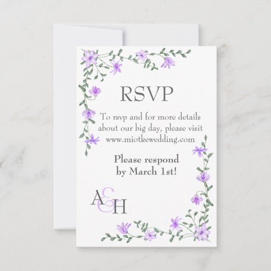Carte RSVP de mariage violet clair (Devant)