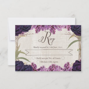 Carte RSVP de mariage violet de forêt enchantée