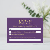 Carte RSVP de mariage violet doré beige (Debout devant)