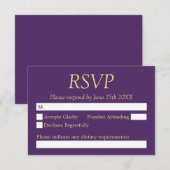Carte RSVP de mariage violet doré beige (Devant / Derrière)