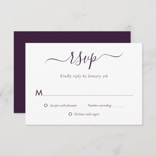 Carte RSVP de mariage violet moderne (Devant / Derrière)