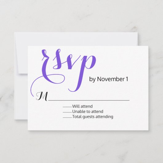 Carte RSVP de mariage violet moderne (Devant)