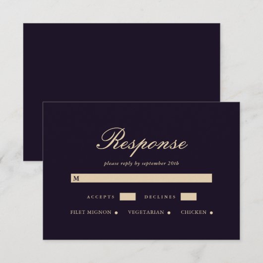 Carte RSVP de mariage violet profond simple et élé (Devant / Derrière)