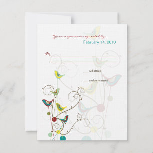 Carte RSVP de mariage Whimsical Summer Birds & Swi