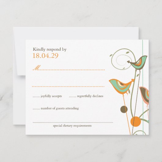 Carte RSVP de mariage Whimsical Summer Birds & Swi (Devant)