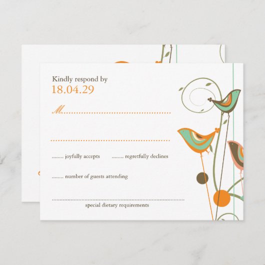 Carte RSVP de mariage Whimsical Summer Birds & Swi (Devant / Derrière)