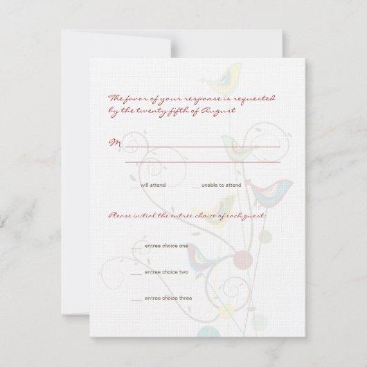 Carte RSVP de mariage Whimsical Summer Birds & Swi (Devant)