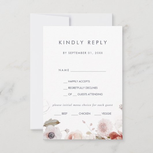 Carte RSVP de menu Floral simple (Devant)