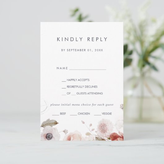 Carte RSVP de menu Floral simple (Debout devant)