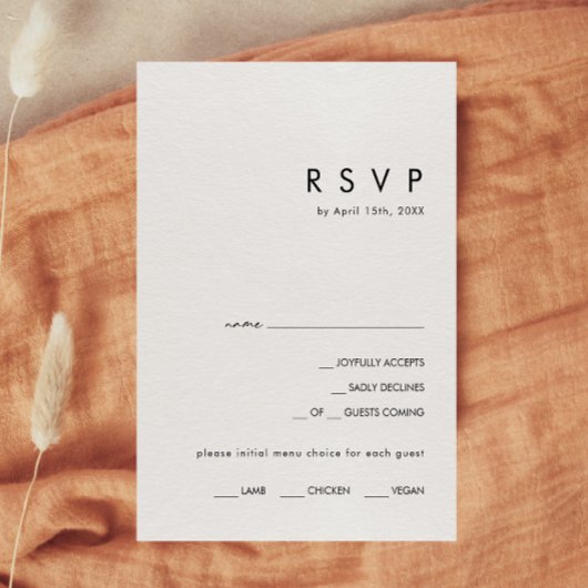 Carte RSVP de menu minimaliste moderne