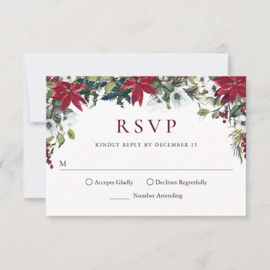 Carte RSVP de Noël Florale Poinsettia rouge (Devant)