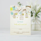 CARTE RSVP DE PRINTEMPS FLORALE vintage BIRDCAGES (Debout devant)