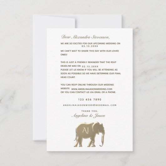 Carte RSVP de rappel d'or simple (Devant)