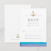 Carte RSVP de réponse blanc marine bleu aquarelle (Devant / Derrière)